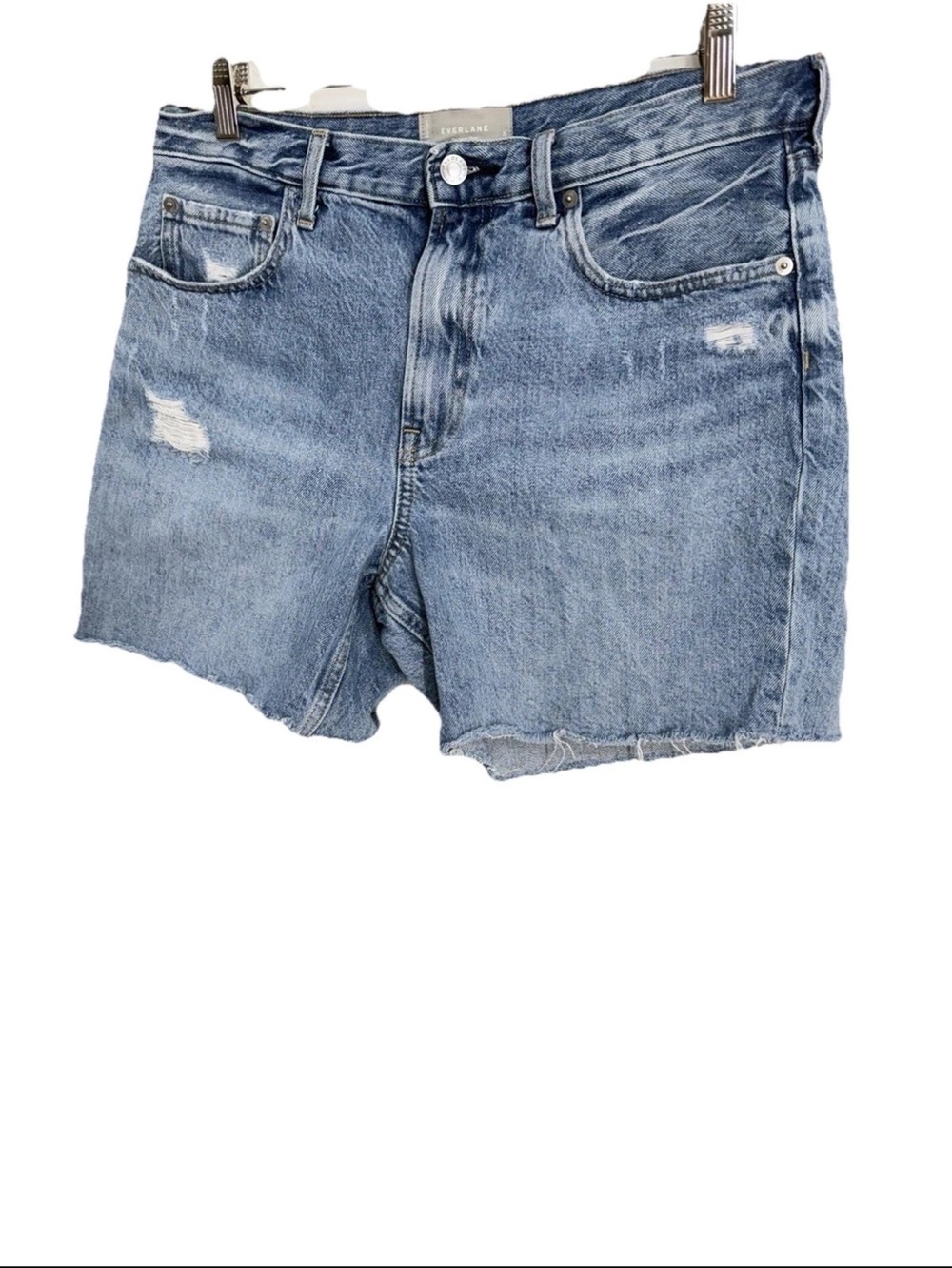 Everlane Women’s The Denim Short 100% Organic Cotton Distressed Blue Long 29 - Picture 3 of 9